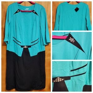 TURQUOISE BLACK FASHION DESIGNER PLUS SIZE WOMEN DRESS